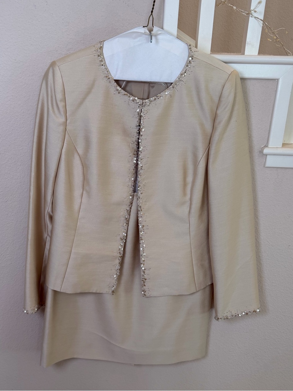 Albert Nipon Cream Beaded Two-Piece Skirt Set